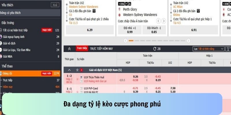 Tỷ lệ kèo cược phong phú với nhiều hình thức